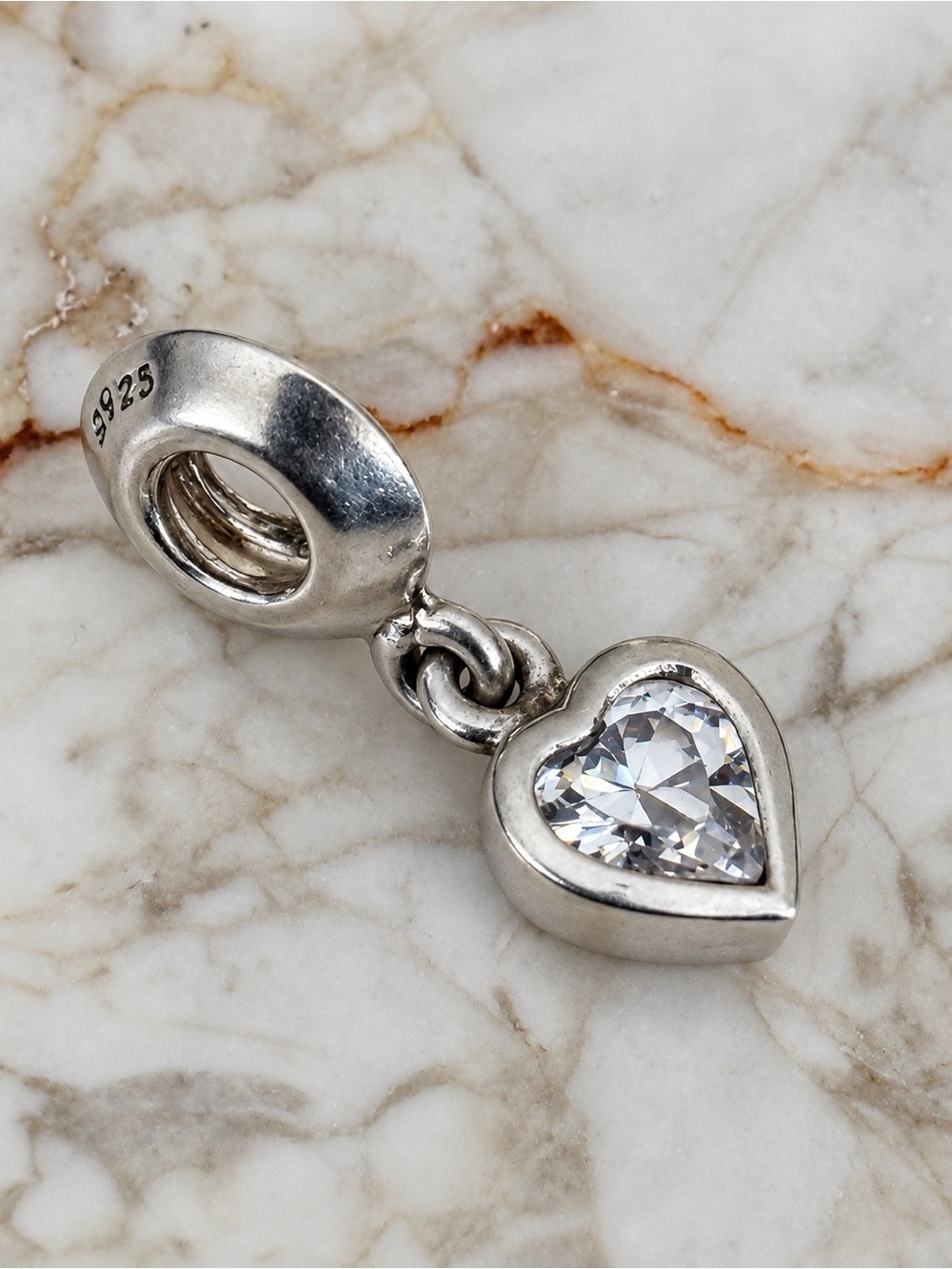 S925 Sterling Silver Cubic Zirconia Heart Dangle Charm – Pandora Compatible